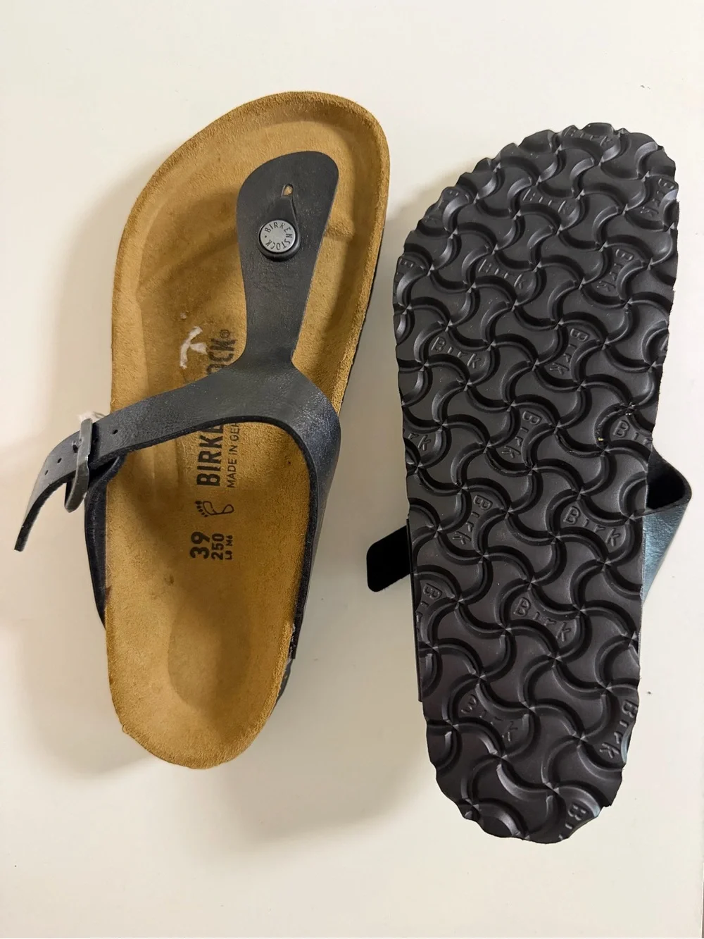 Birkenstock Black Thong Sandals with Buckle